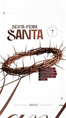 Sexta-feira Santa Coroa de Espinhos Arte Religiosa Silêncio e Adoração PSD Editável