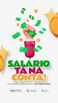 Salário Tá na Conta Outubro Pagamento Ilustração 3D PSD Editável