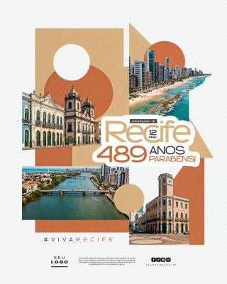 Recife Aniversário 489 Anos da Cidade Parabéns  PSD Editável