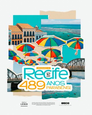 Aniversário de Recife 489 Anos Parabéns Post Celebrativo PSD Editável