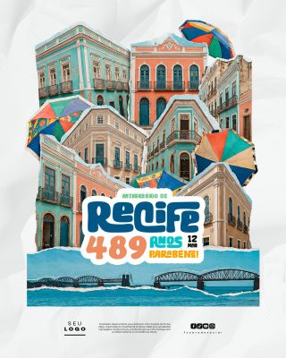 Aniversário da Cidade de Recife 12 de Março Parabéns 489 anos Social Media PSD Editável