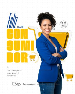 Dia do Consumidor 15 de Março Card com Mulher Sorridente PSD Editável