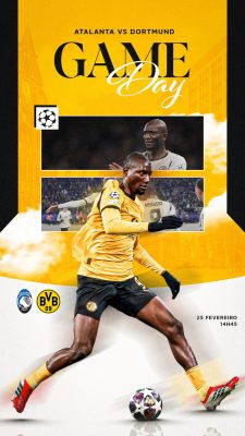 Futebol Game Day Atalanta vs Dortmund 25 Fevereiro Banner PSD Editável