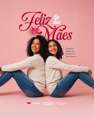 Mães Feliz Dia das Mães Amor Gigante Post Rosa PSD Editável