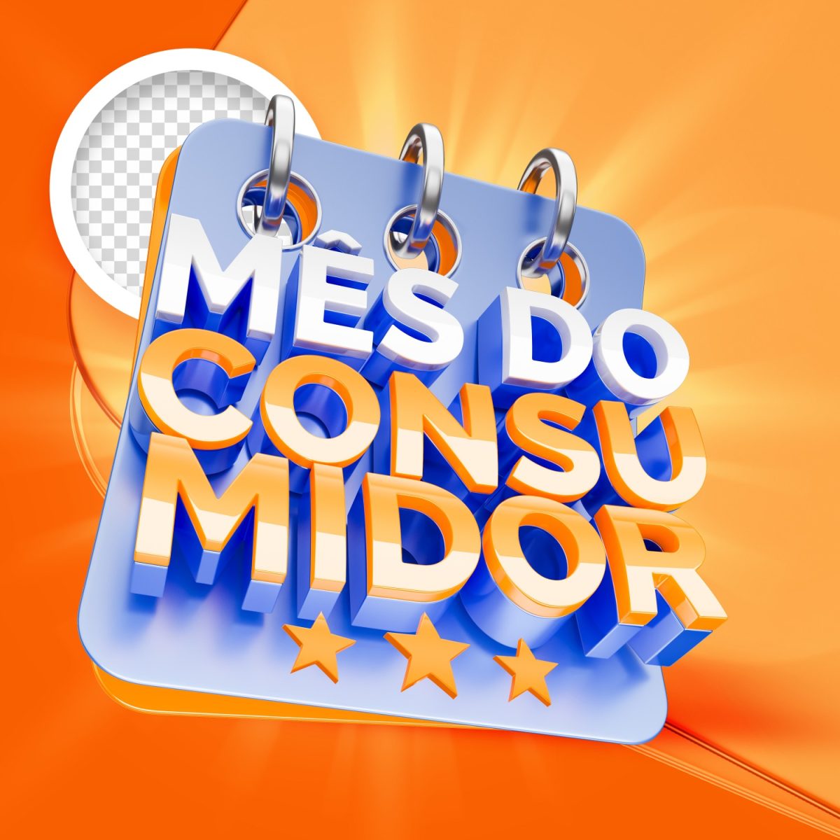Mês do Consumidor Design 3D com Calendário e Estrelas PSD Editável