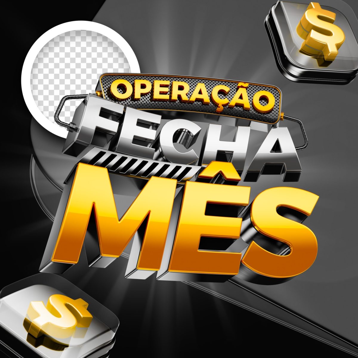 Operação Fecha Mês Dourado e Prata Banner 3D PSD Editável