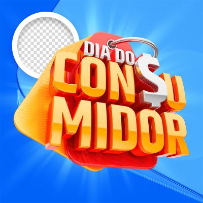 Dia do Consumidor Fundo Azul com Destaque 3D PSD Editável