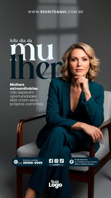 Story Mulher Feliz Dia da Mulher Post Redes Sociais Elegante PSD Editável