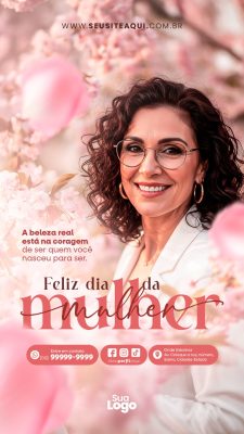 Story Mulher Feliz Dia da Mulher Post para Redes Sociais PSD Editável