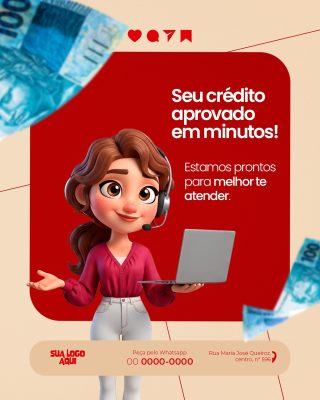 Crédito Aprovado em Minutos Mulher Computador Banco PSD Editável