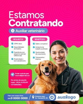 Vaga Auxiliar Veterinário Estamos Contratando Banner PSD Editável