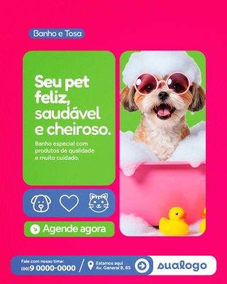 Banho e Tosa Seu Pet Feliz Saudável e Cheiroso Flyer PSD Editável