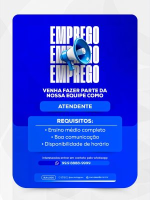 Emprego Contratação de Atendente com Megafone Anúncio PSD Editável