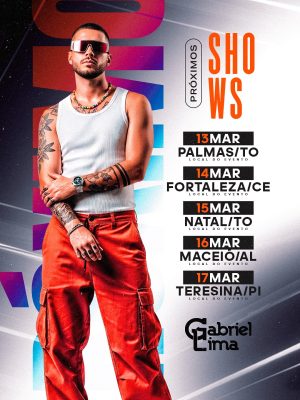 Flyer Agenda de Shows Gabriel Lima Próximos Eventos em Março PSD Editável