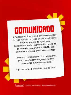 Comunicado Manutenção de Água Prefeitura Template Oficial PSD Editável