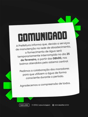 Comunicado Informação Importante Manutenção Abastecimento PSD Editável