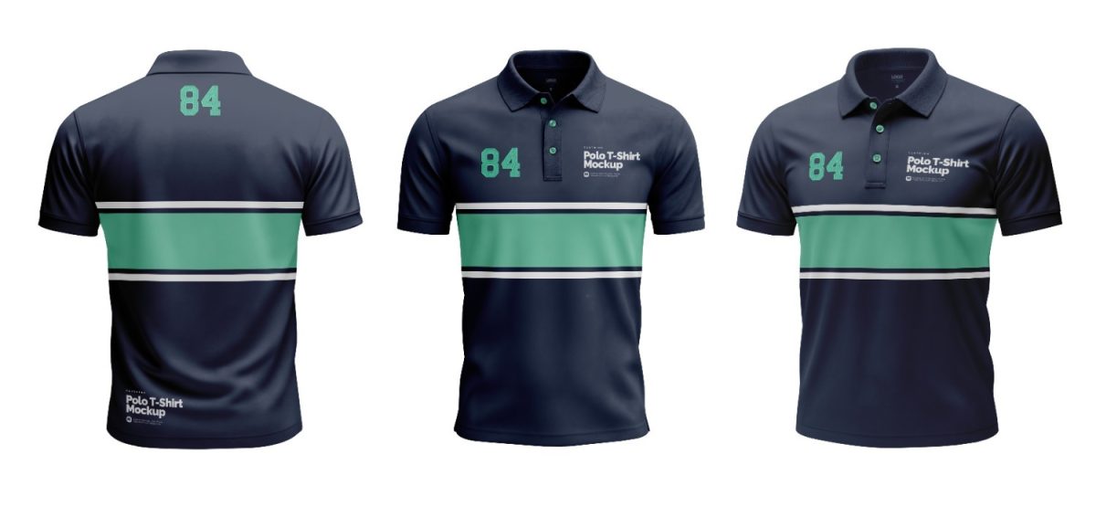 Camisa Polo Polo T-Shirt Mockup Masculina Marinho e Verde Esportiva PSD Editável
