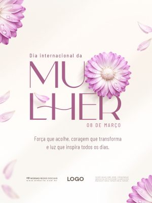 Dia da Mulher 8 de Março Força e Coragem Banner PSD Editável