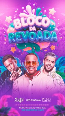 Bloco da Revoada Convite Festivo para Evento de Carnaval PSD Editável