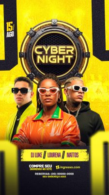 Cyber Night 15 Ago DJ Luke Lourena Mattos Ingresso PSD Editável