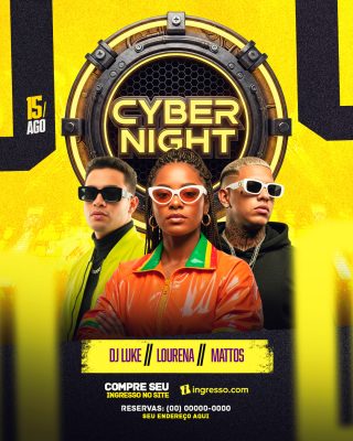 Cyber Night 15 de Agosto Flyer para Evento Musical PSD Editável