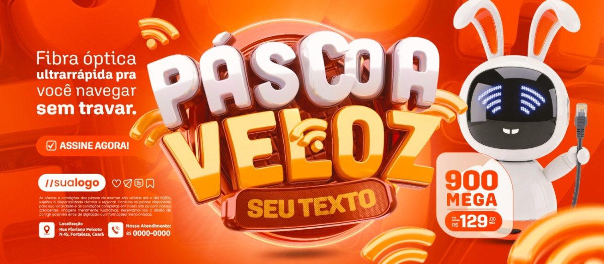 Páscoa Veloz Fibra Óptica Ultrarrápida Banner PSD Editável