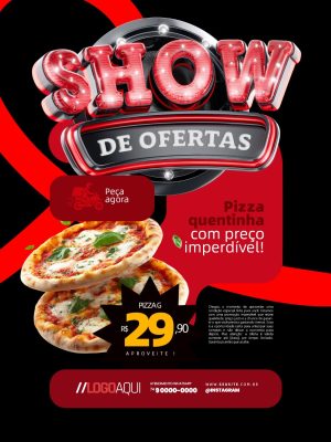 Pizzaria Show de Ofertas Pizza Quentinha R$29,90 PSD Editável