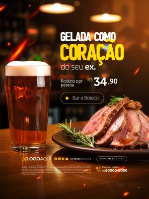 Bar e Boteco Cerveja Rodízio Gelada Como Coração do Seu Ex PSD Editável