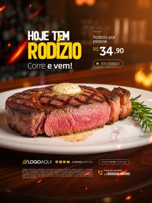 Hoje Tem Rodízio Bar e Boteco por R$ 34,90 PSD Editável