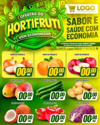 Ofertas do Hortifruti Sabor e Saúde com Economia Supermercado PSD Editável