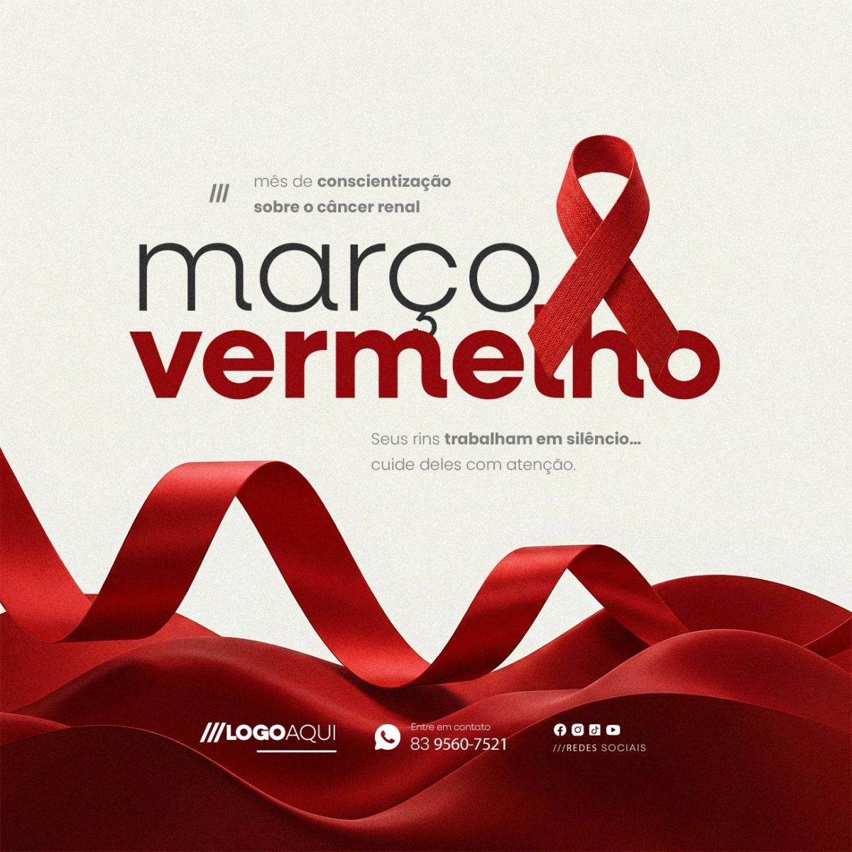 Março Vermelho Mês de Conscientização Sobre Câncer Renal PSD Editável