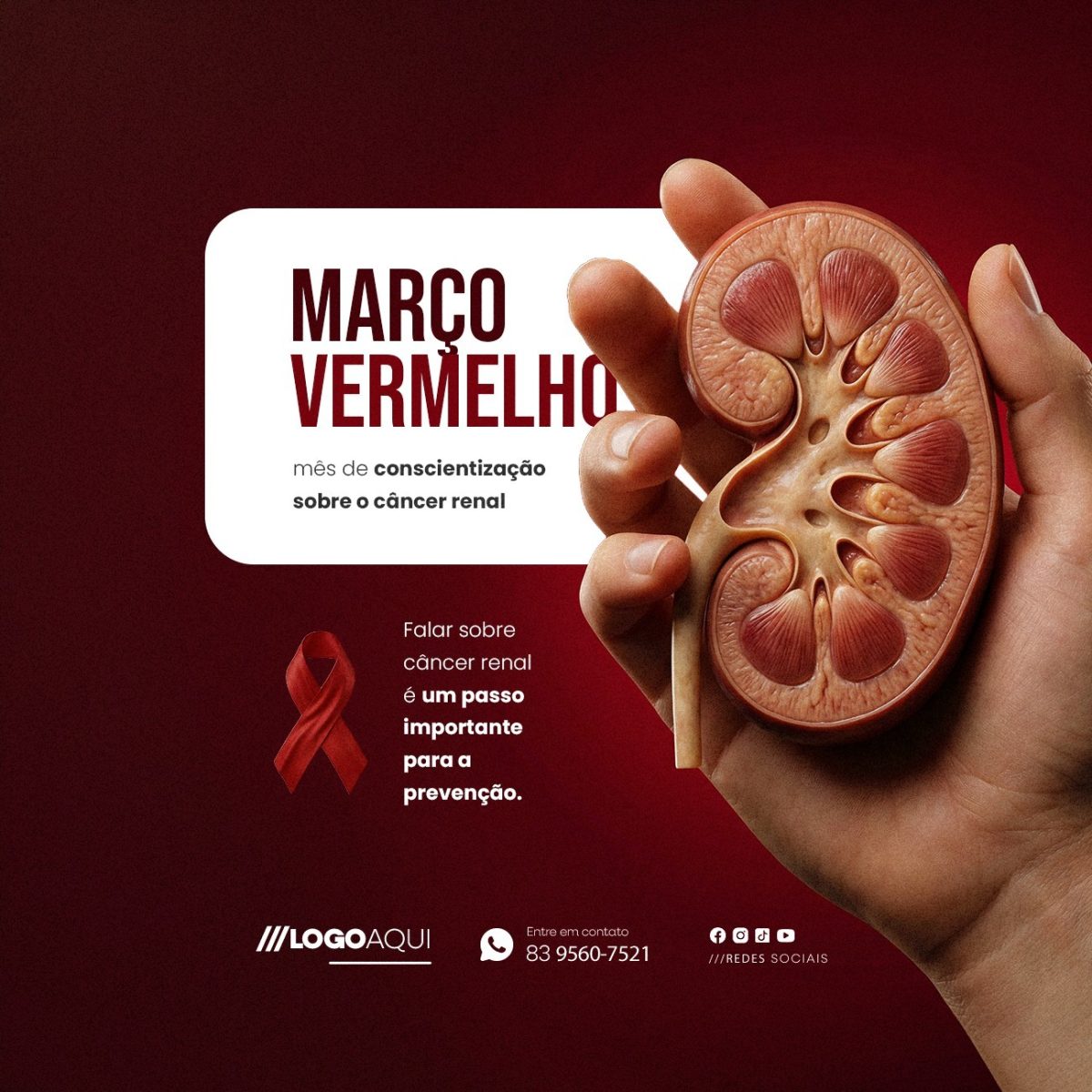 Março Vermelho Mês de Conscientização Sobre Câncer Renal PSD Editável