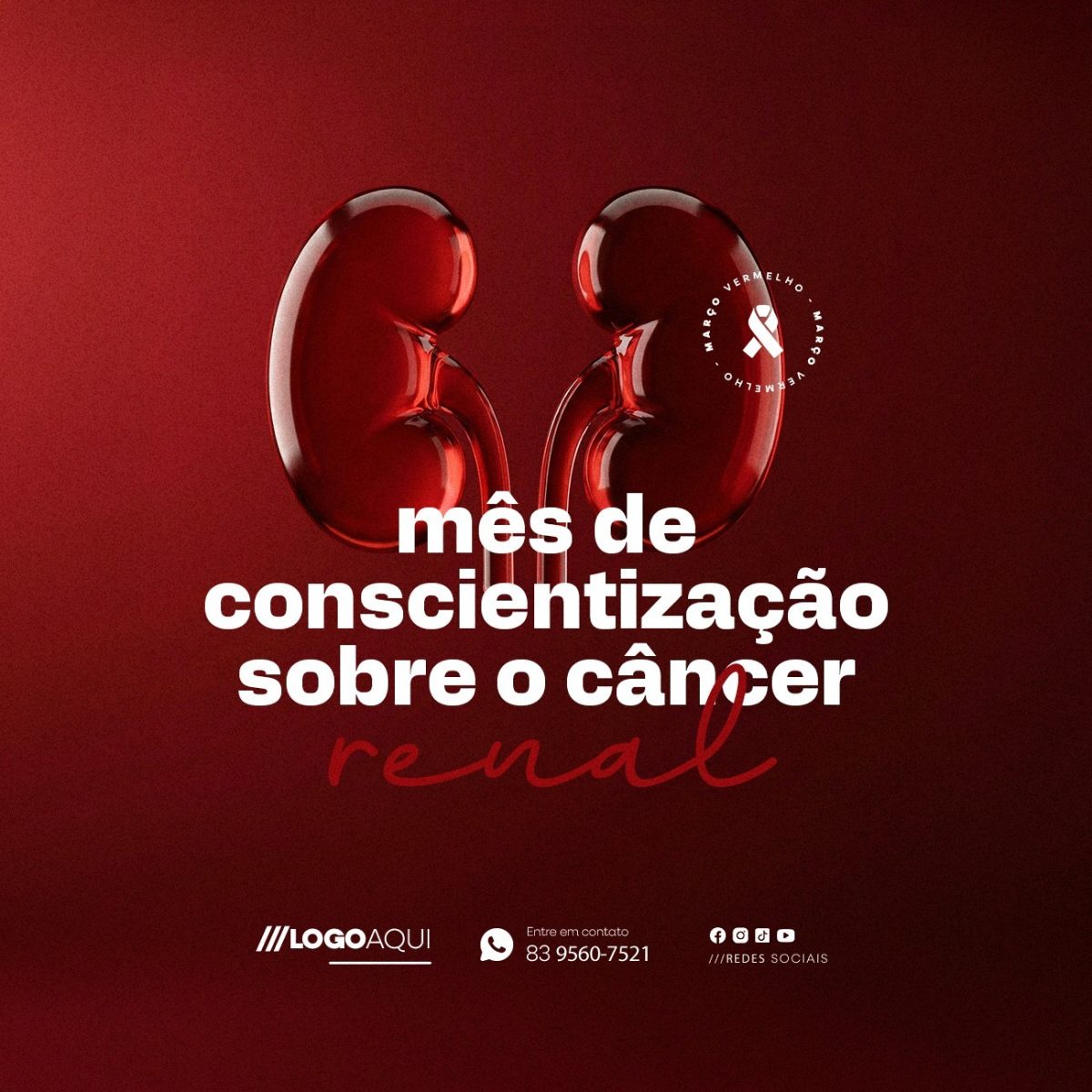 Março Vermelho Mês de Conscientização Sobre o Câncer Renal PSD Editável