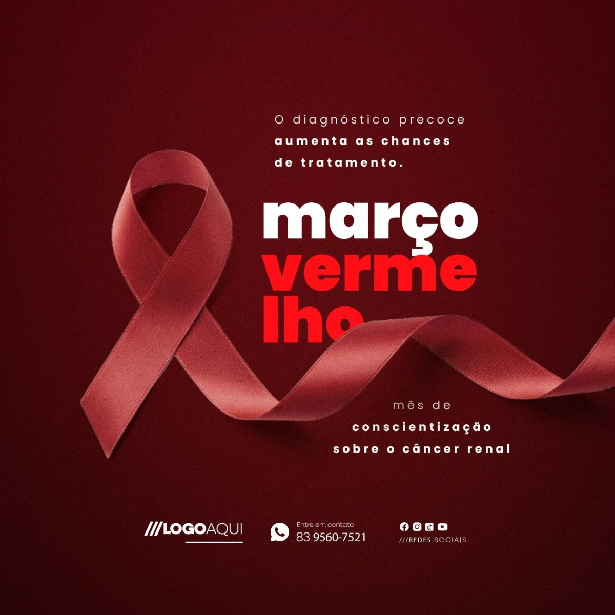 Março Vermelho Mês de Conscientização Sobre Câncer Renal PSD Editável