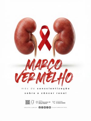 Março Vermelho Mês de Conscientização Sobre o Câncer Renal PSD Editável