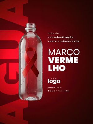 Março Vermelho Mês de Conscientização Sobre Câncer Renal PSD Editável