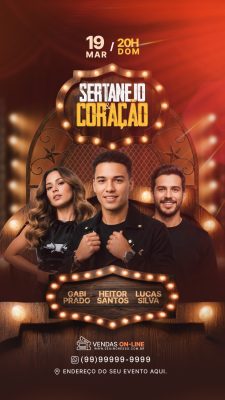 Sertanejo Coração 19 Março Evento Musical Fim de Semana Stories PSD Editável