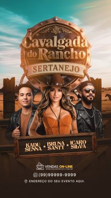 Flyer Evento Cavalgada do Rancho Sertanejo Kadu Bruna Icaro Stories PSD Editável