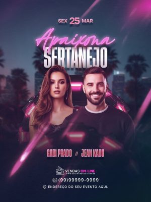 Sertanejo Apaixona Gabi Prado e Jean Kadu Flyer Rosa PSD Editável