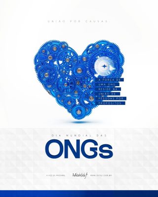 Dia Mundial das ONGs Corações de Engrenagens Azuis PSD Editável