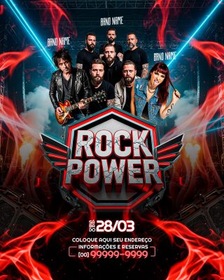 Flyer Rock Power 28/03 Sábado Flyer Digital para Eventos PSD Editável