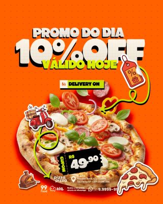 Promoção de Pizza 10% OFF Válido Hoje Delivery ON PSD Editável