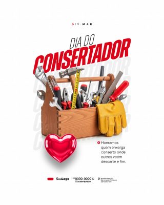 Dia do Consertador 19 Março Ferramentas e Coração PSD Editável