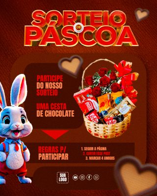 Sorteio de Páscoa Cesta de Chocolate PSD Editável