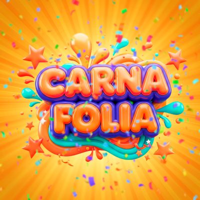 Carnafolia Design 3D Vibrante com Confetes e Estrelas PSD Editável