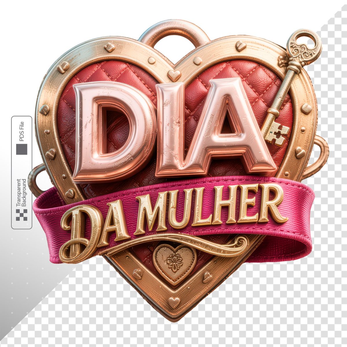 Dia da Mulher Coração e Chave Estilo 3D Luxuoso PSD Editável