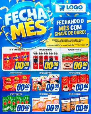 Fecha Mês Fechando o Mês com Chave de Ouro Supermercado Ofertas PSD Editável
