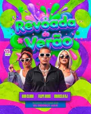 Revoadade Verão Festa Neon 15 FEV Convite Vertical PSD Editável
