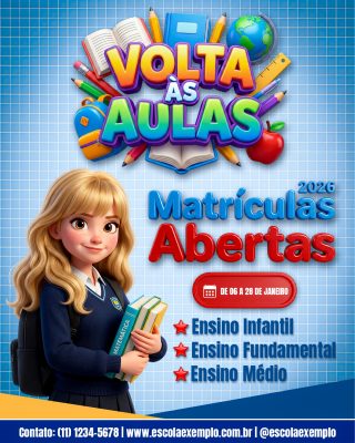 Volta às Aulas 2026 Matrículas Abertas PSD Editável