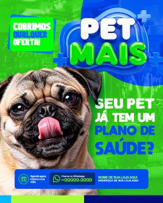 Seu Pet Já Tem um Plano de Saúde? Banner Pet Mais PSD Editável